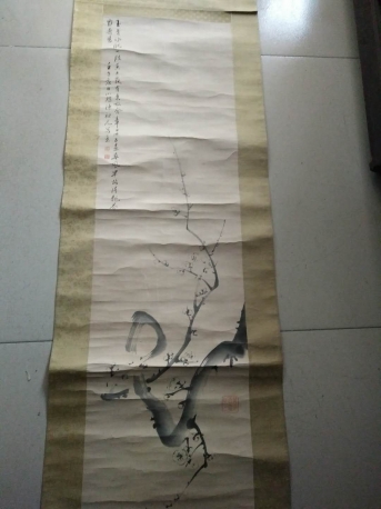 近现代 浙江籍 陈定山 梅花条幅，尺寸100-28cm