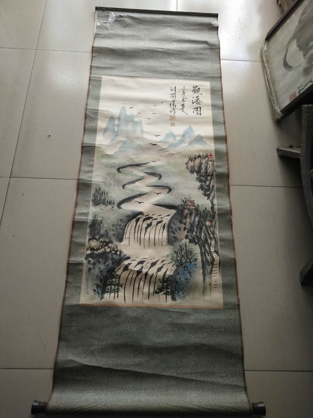 近代 刘国深 山水条幅，尺寸 68-45cm