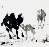 梁永贵 花鸟画《骆驼图》68x68cm