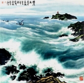 画家徐生华 山水《踏波逐浪去远航》70x70cm