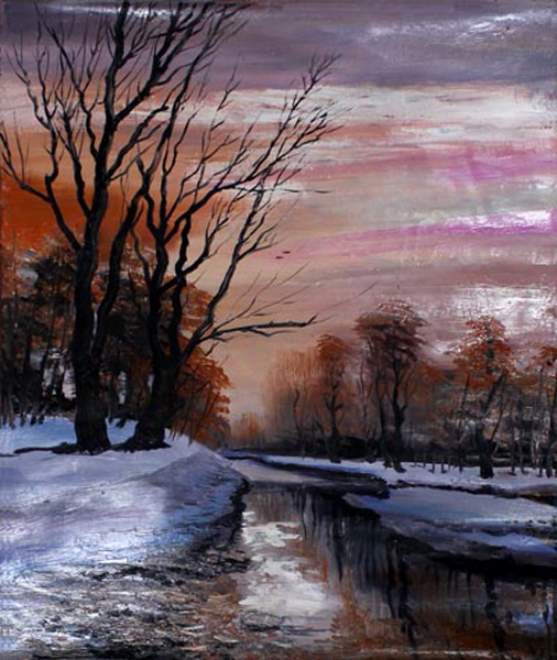 画家周绪和  布面油画《晚雪》50x60cm