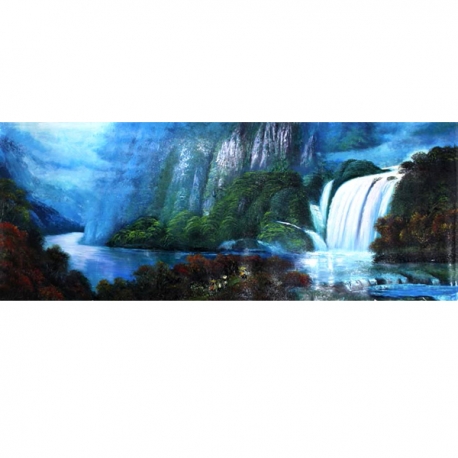 画家周绪和 布面油画《幽谷瀑声》150x60cm