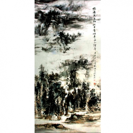 画家张恒  山水《悠游泉石》69x134cm