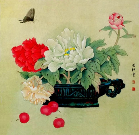 画家杨国彪 花鸟《花蓝》65x65cm