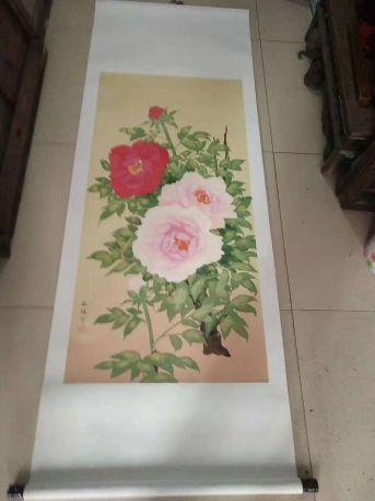 福建 丘堤 花卉条幅，尺寸117-57cm