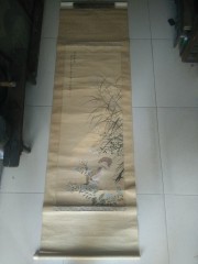 清代苏州 沈振麟 安居乐业花鸟条幅，尺寸119-43cm