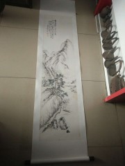 民国 广西翰林 钟刚中 山水条幅，尺寸138-34cm