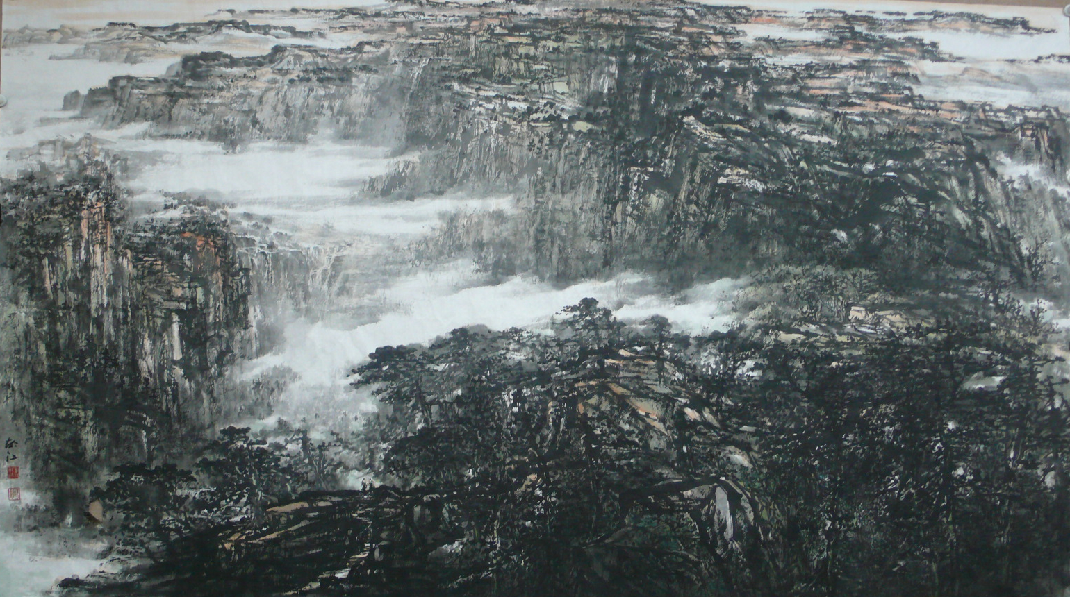 深山飞瀑122x244cm 2008年