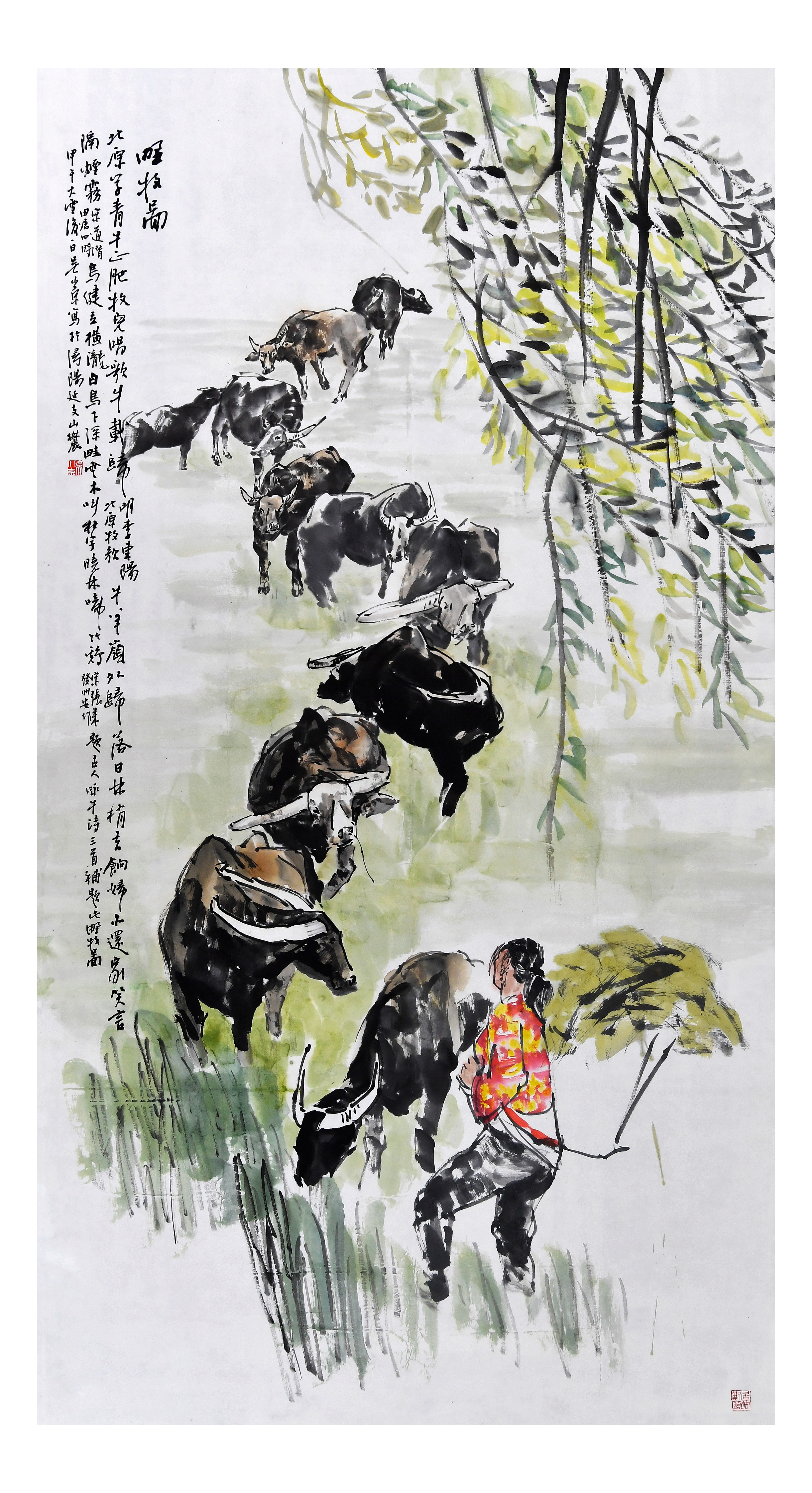 《放牧图》中国画 · 尺寸180×90cm