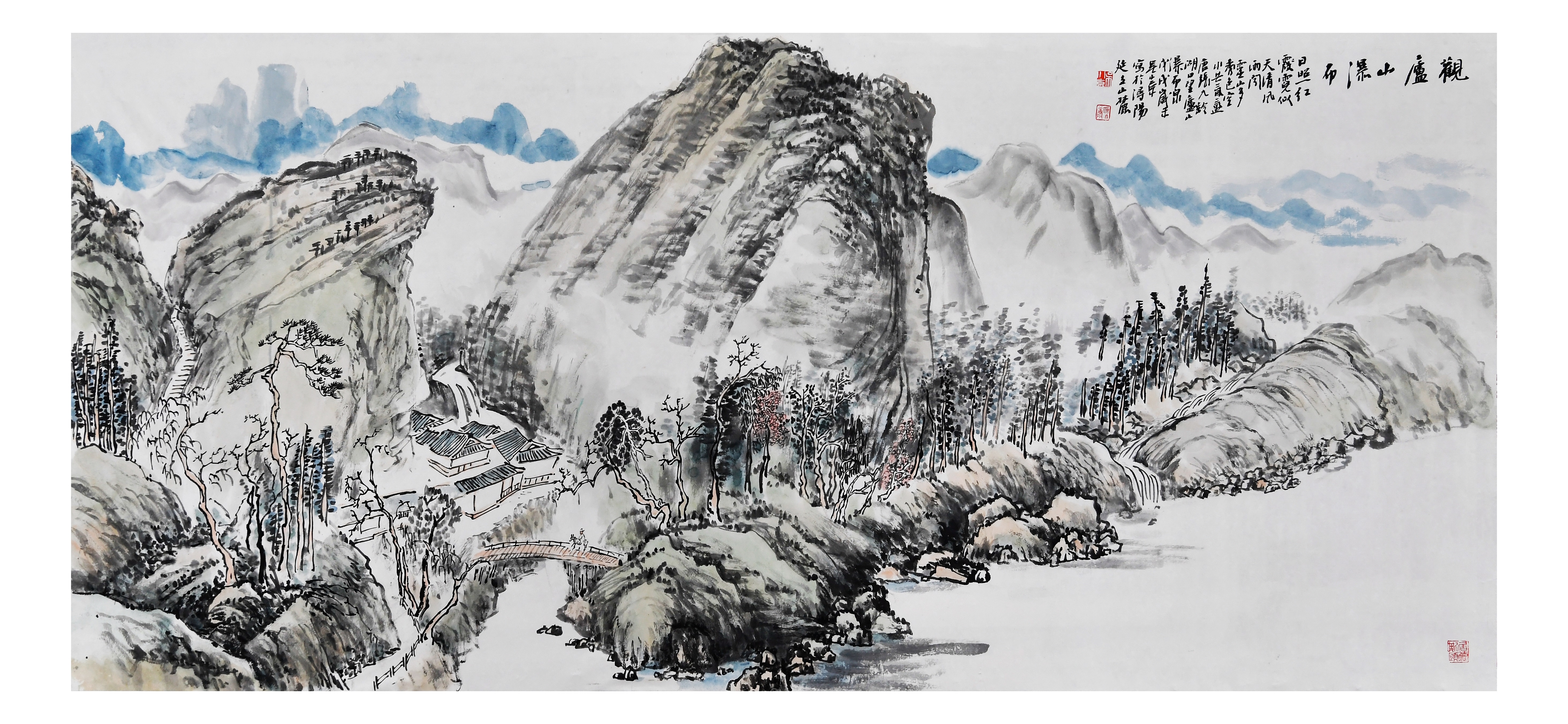 《观庐山瀑布》中国画 · 尺寸180×80cm