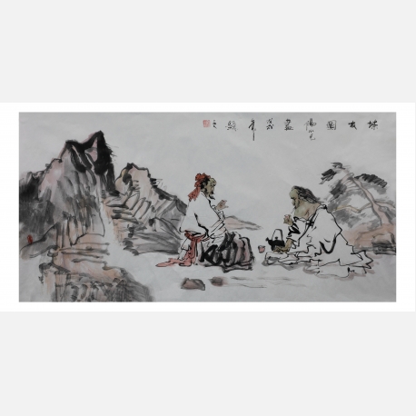 《茶友图》中国画 · 尺寸70×137cm