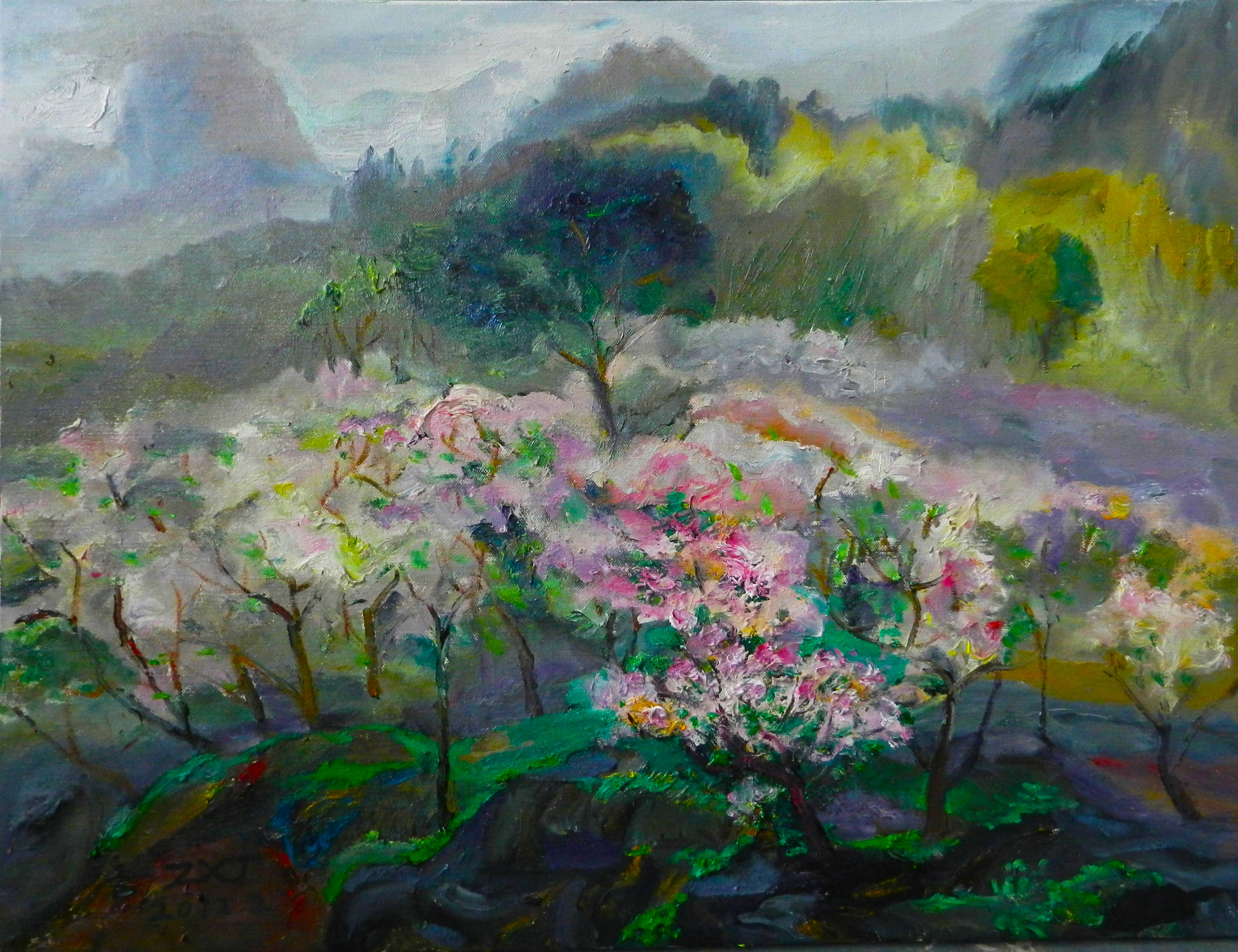 油画《桃花盛开的季节》(60x80cm)2012年