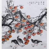 霜树薯红赏柿时 89x89cm