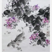 紫荆花双鱼图 89x89cm