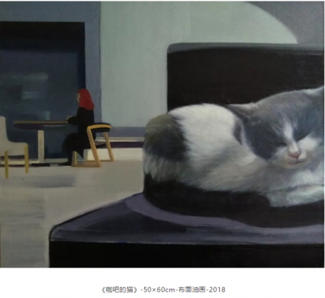 《咖吧的猫》-50×60cm-布面油画-2018