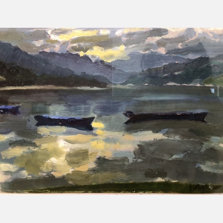 博卡拉 费雯湖，木板油画，21x30cm ，2013