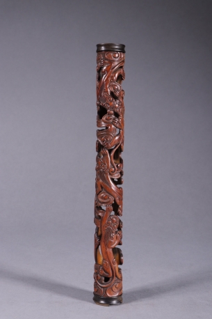 旧藏：竹雕螭龙纹熏香筒