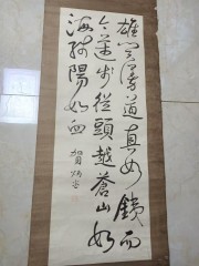 湖北名人，贺炳炎，独臂将军书法条幅，尺寸92-34cm