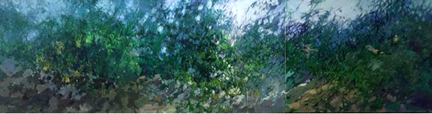 骆建钧 油画《竹丛野趣》84x300cm
