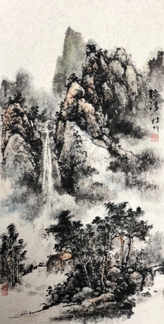 刘特科 山水画《听涛》 34x65cm