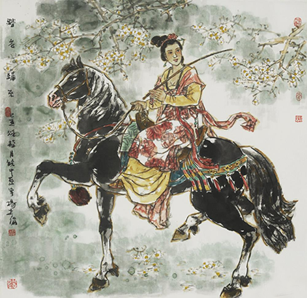 杨世伦 人物画《踏花归来》》68x68cm