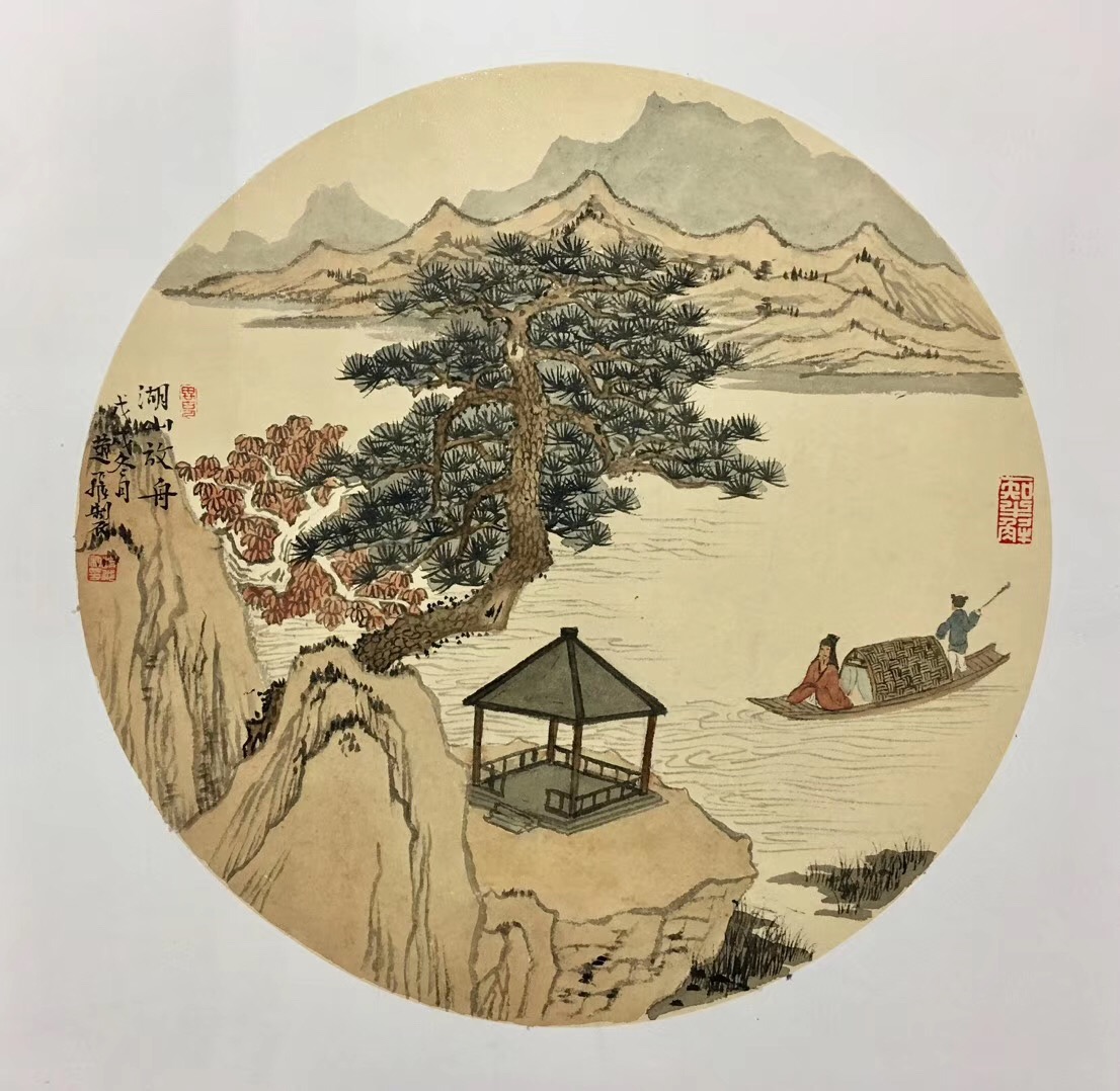 王成硕 人物画《湖山放舟 68x68cm