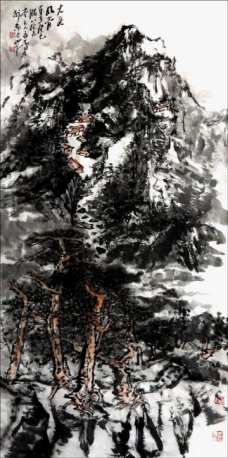 孟鸣 山水画《大岳风骨》136x68cm