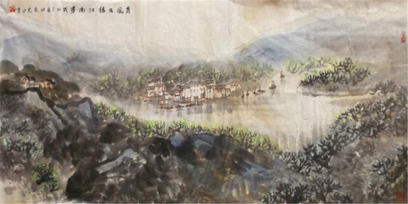 陈先水 山水画《春风又绿江南岸》68x136cm