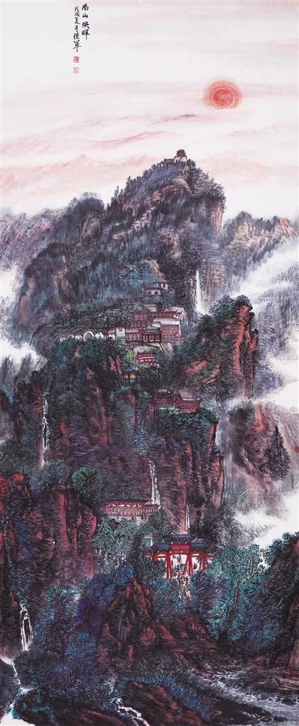 巫卫东 山水画《南山映晖》 144x367cm