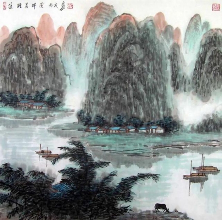 邓惠伯 山水画 68x68cm