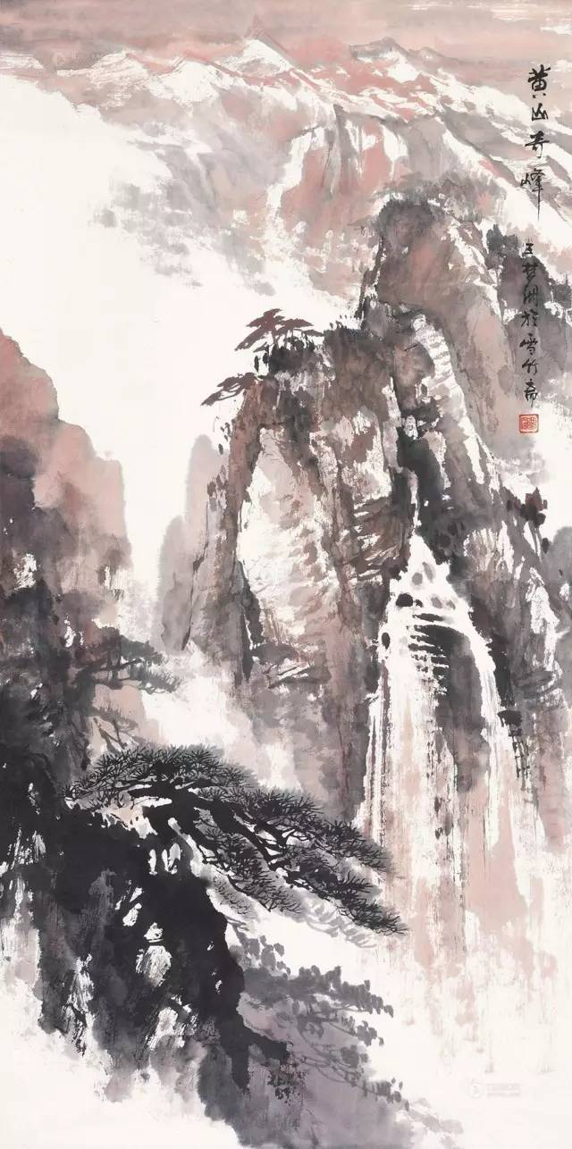 王梦湖 山水画《黄山奇峰》68x136cm