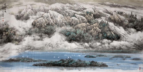 师恩钊 山水画《碧湖春暖》248x124cm