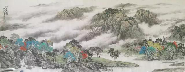 狄少英 山水画《山里人家》 68x136cm