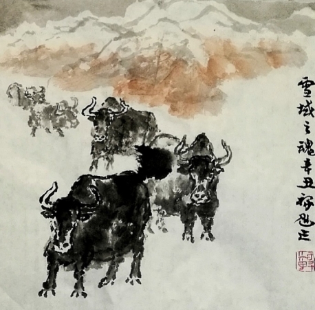 杨禄魁 动物画《雪域之魂》68x68cm