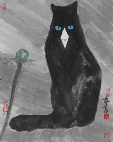 吴龙春国画猫