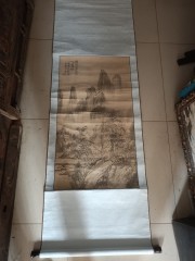 清代广西桂林名家 石涛 和尚绢本山水中堂，尺寸88-49cm