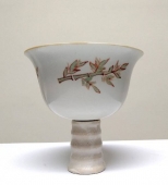 元 卵白釉 紅綠彩竹節紋轉心杯  高11厘米 