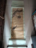 民国北京满族名人 颜伯龙 花鸟绢本条幅，尺寸114-40cm