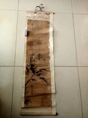 晚清画家 刘经农 绘梅竹双绝图条幅，尺寸82-23cm