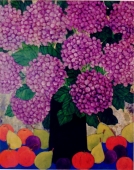 紫色繡球花與水果 Purple Hydrangeas and Fruits
