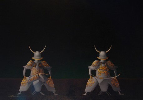 Two Warriors with Horned Helmets