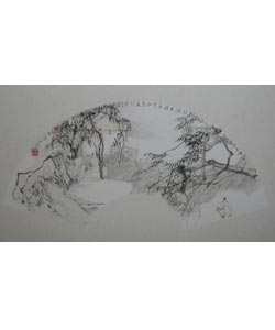 陈玉圃山水卡纸扇面展