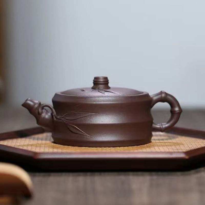 原矿紫泥竹段紫砂壶附证书